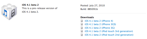 Apple Releases iOS 4.1 Beta 2 to Developers
