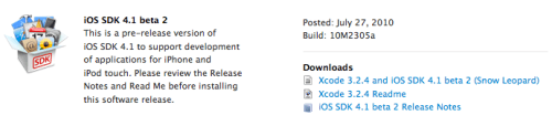 Apple Releases iOS 4.1 Beta 2 to Developers