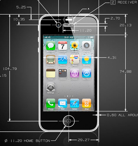 iPhone 4 CAD Drawings Overlayed Onto Images of the Phone