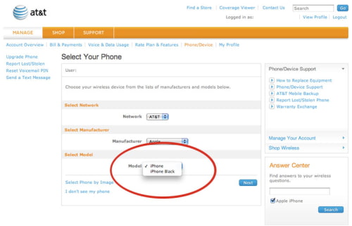 AT&amp;T Now Listing iPhone Black Model