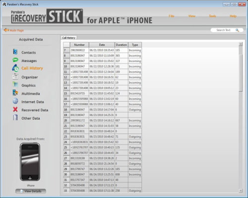 iPhone Recovery Stick Recovers Deleted SMS Messages, Call History, Photos, Etc
