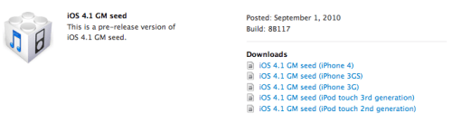 Apple Posts iOS 4.1 GM Seed for Developers