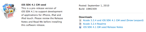 Apple Posts iOS 4.1 GM Seed for Developers