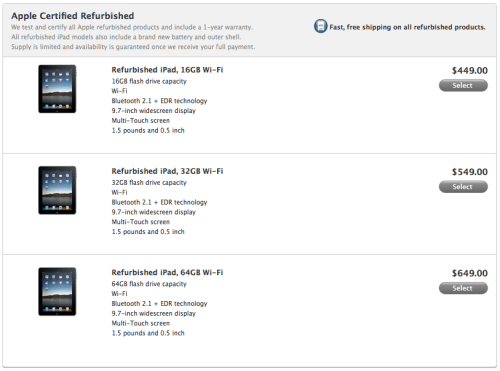 Apple Selling Refurbished iPads Starting at $449