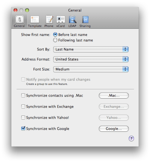 Mac OS X 10.5.3 Syncs With Google Contacts