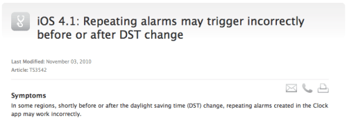 Apple Acknowledges Daylight Saving Bug