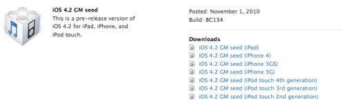 Apple Releases New iOS 4.2 GM Seed to Developers