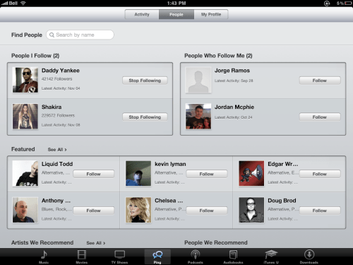 Ping Arrives on the iPad