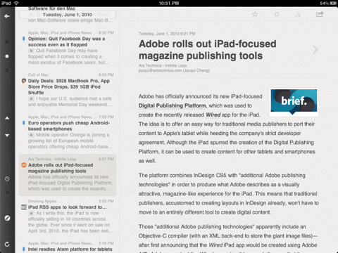 Reeder for iPad Adds iOS 4.2, Facebook Support
