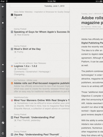 Reeder for iPad Adds iOS 4.2, Facebook Support