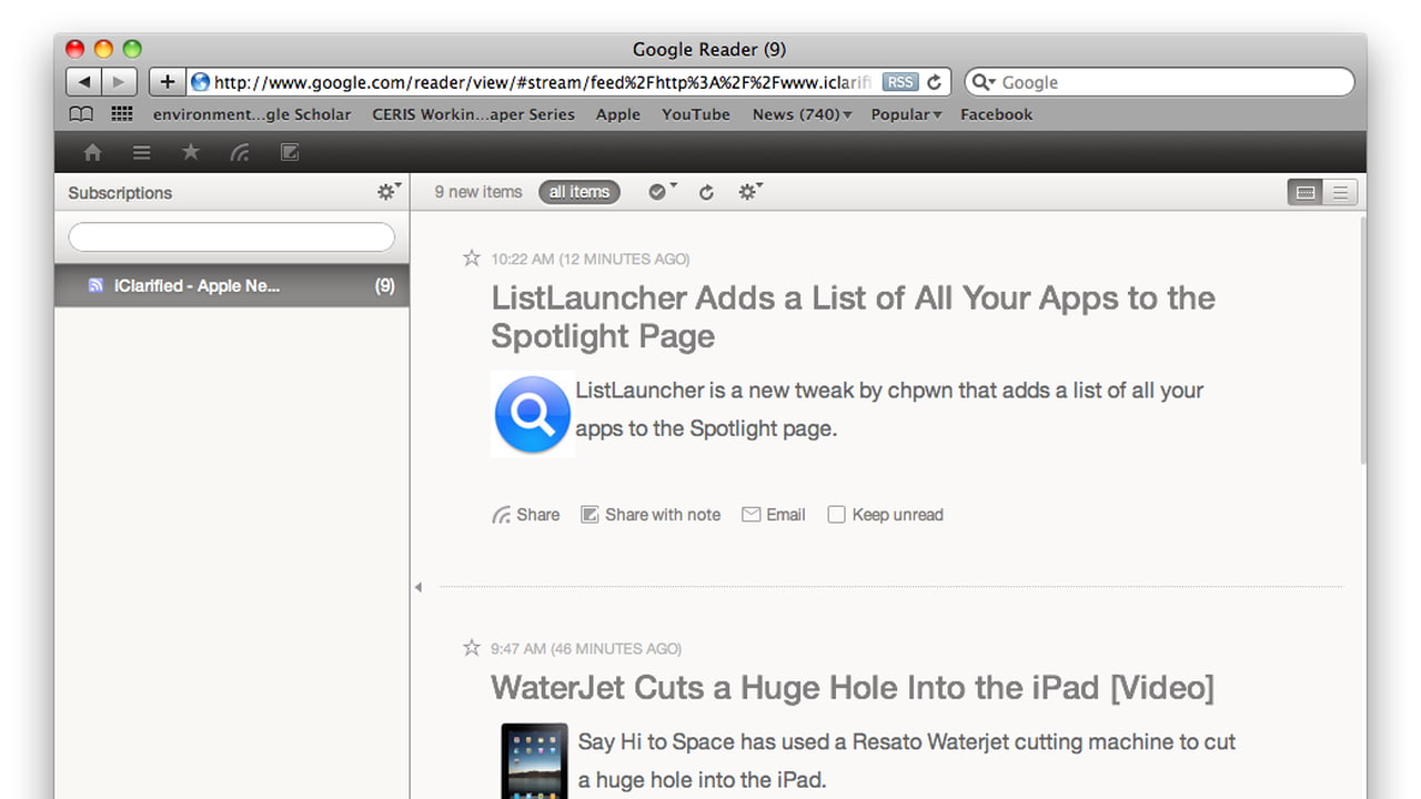 Pure Reader Safari Extension Makes Google Reader Beautiful - iClarified