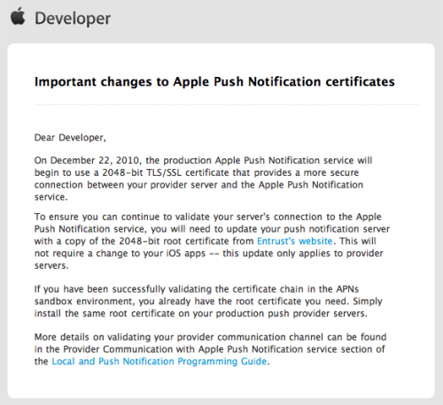 Apple Updates iOS Push Notifications to Use 2048-bit Certificate