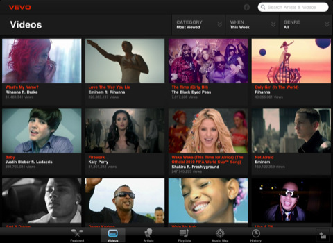 VEVO Releases Music Video App for the iPad