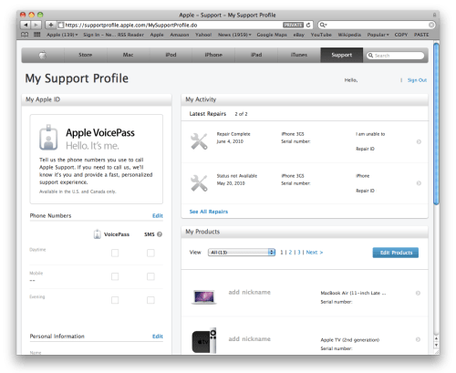 Apple Launches &#039;My Support Profile&#039; Site
