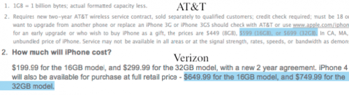 El iPhone 4 de Verizon costará $50 mas que el iPhone 4 de AT&amp;T