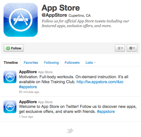 Apple Creates App Store Twitter Account