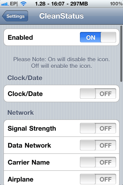 CleanStatus Lets You Hide Your Status Bar Icons