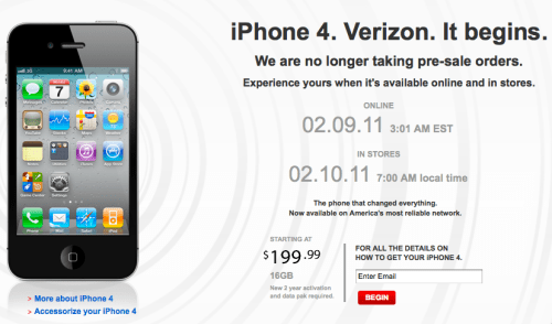 Verizon iPhone 4 Pre-Orders Are Sold Out Verizon iPhone 4 Pre-Orders Are Sold Out