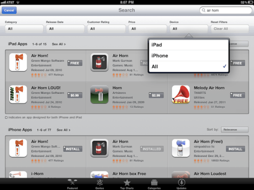iPad App Store Now Lets You Filter Your Searches