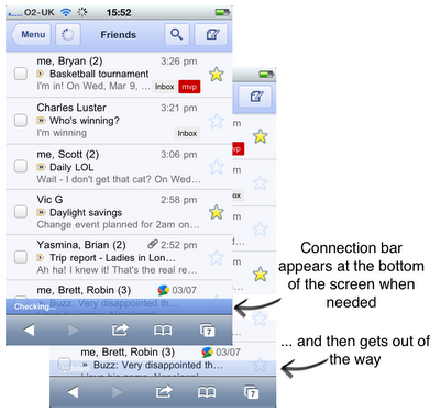New Connection Bar in Gmail for iPhone