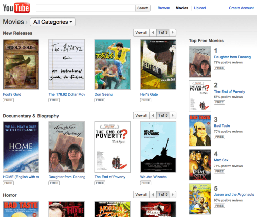 YouTube Announces Film Rentals From Major Movie Studios