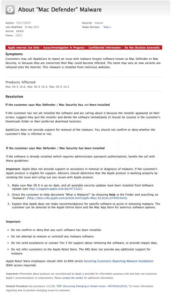 MACDefender Malware Now Accounts for 50% of AppleCare Support Calls?