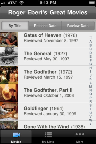 Roger Ebert&#039;s Great Movies Come to the iPhone
