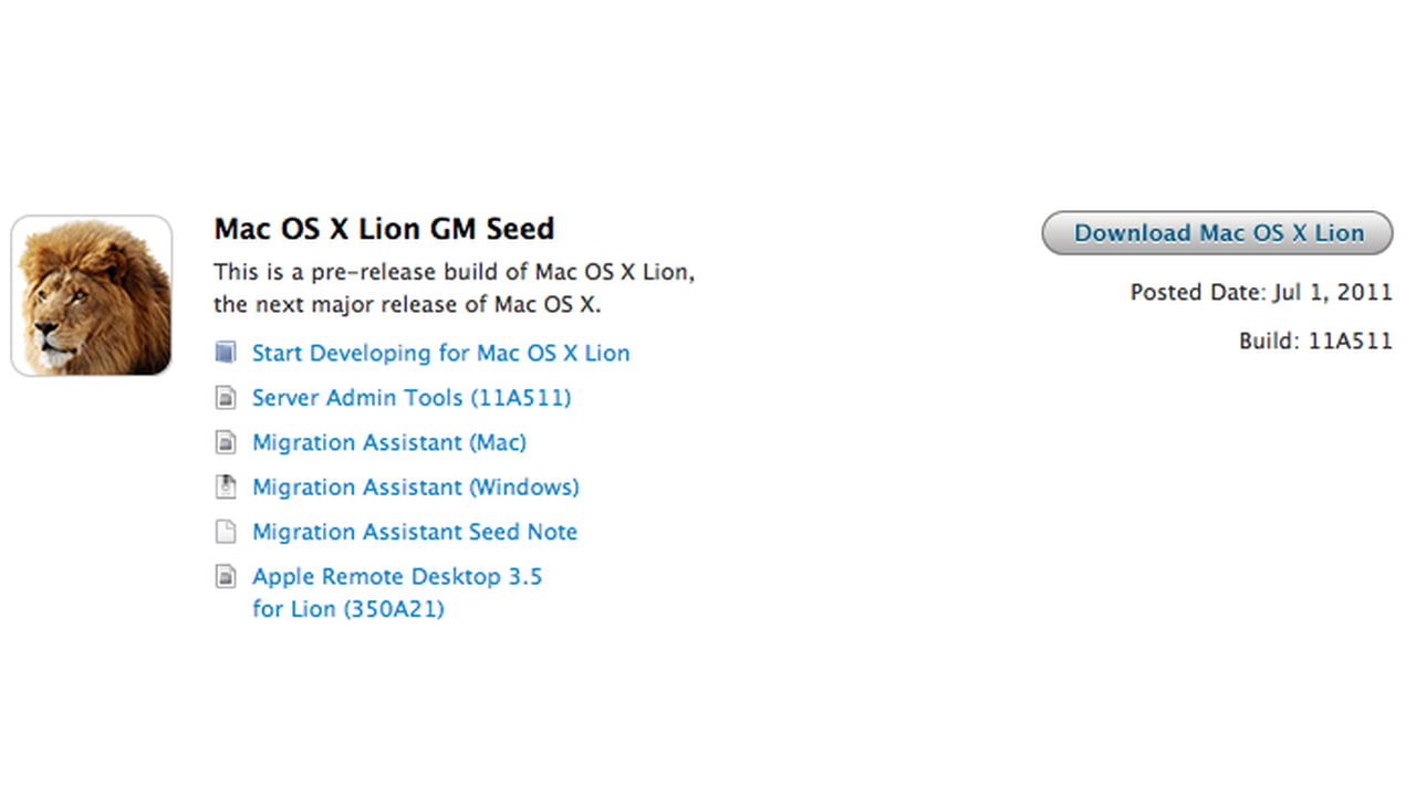 Apple Releases Mac OS X Lion Gold Master Seed to Developers - iClarified