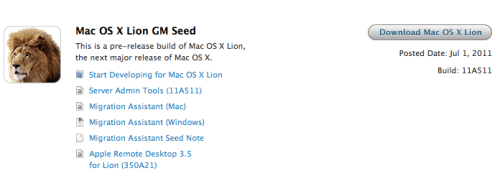 Apple Releases Mac OS X Lion Gold Master Seed to Developers