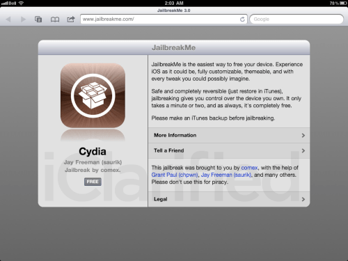Le Jailbreak de l&#039;iPad2 a ete officiellement publie!