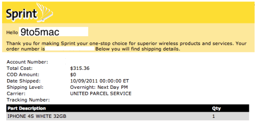 Apple and Sprint Send Out iPhone 4S Shipping Notifications