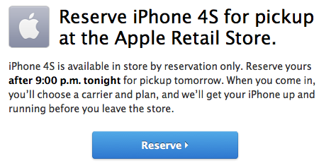 Apple Says iPhone 4S is Now Available in Store By Reservation Only