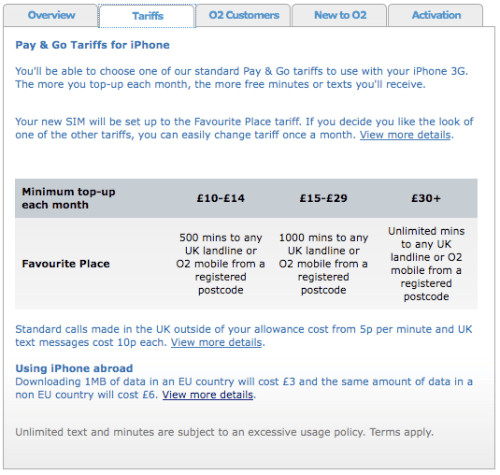 O2 Posts Pay &amp; Go iPhone 3G Pricing