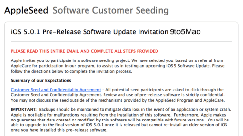 Apple is Seeding iOS 5.0.1 to Some End Users for Testing