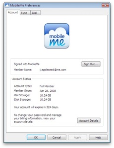 MobileMe Control Panel 1.1 (for Windows)