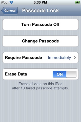 Firmware 2.1 Wipes Data After 10 Passcode Attempts