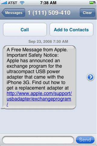 Apple Sends Out Adapter Recall SMS