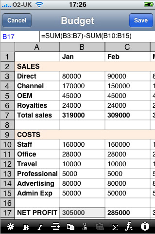 iPhone Gets Its Spreadsheet