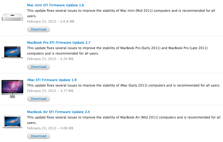 Apple Releases EFI Firmware Updates for MacBook Pro, MacBook Air, Mac Mini, iMac