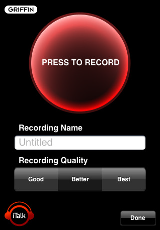 Griffin iTalk Recorder iPhone Application