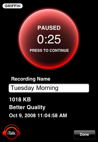 Griffin iTalk Recorder iPhone Application
