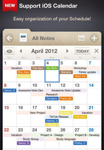Atualização Nota incrível Traz iOS Integração Calendário