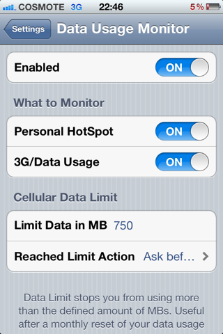 Data Usage Monitor Shows Data Usage on Your Status Bar