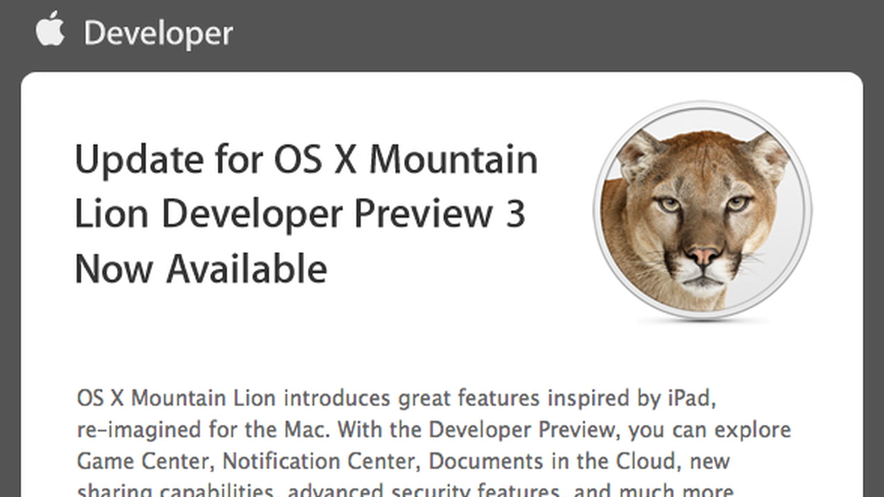 Update for OS X Mountain Lion Developer Preview 3 - iClarified