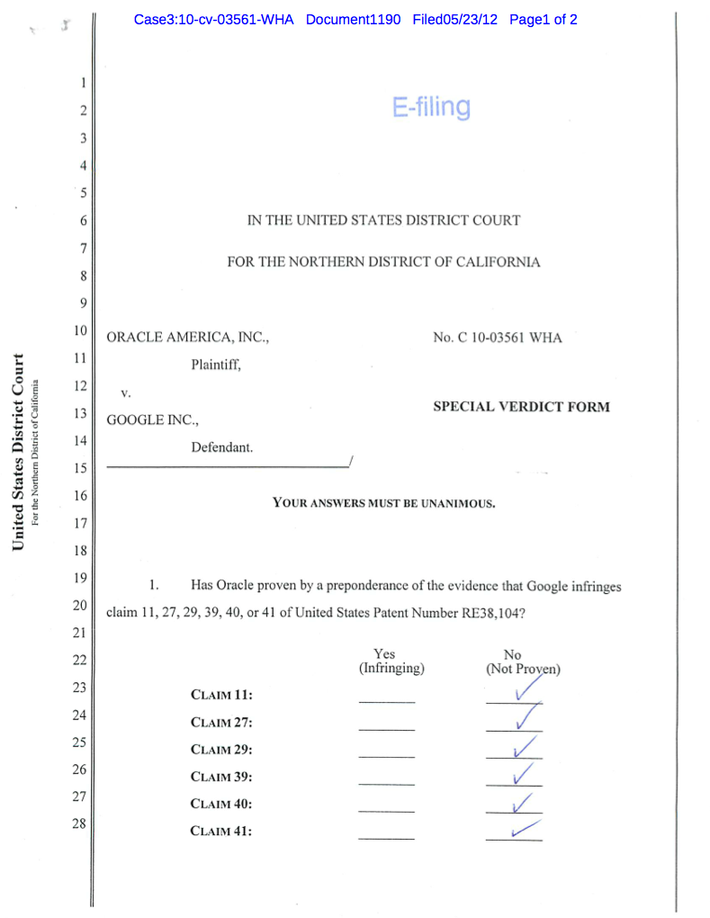 Jury Determines Google&#039;s Android Did Not Infringe on Oracle&#039;s Patents