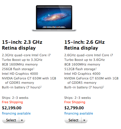 Shipping Time for New Retina Display MacBook Pro Improves to 2-3 Weeks