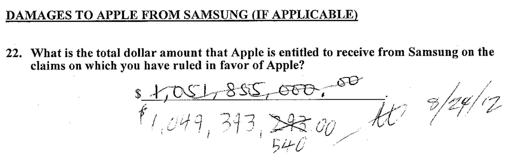 Apple vs. Samsung Amended Verdict