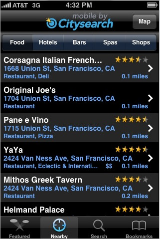 Citysearch Launches iPhone and iPod Touch App