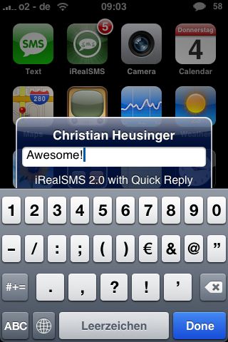 iRealSMS for iPhone Adds Quick Reply