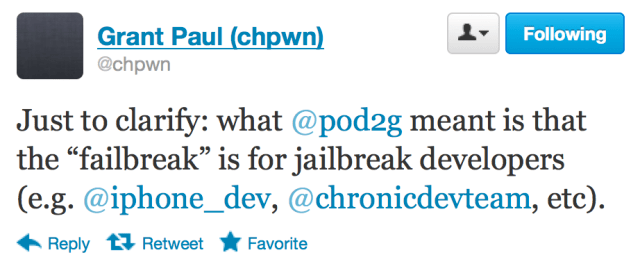 Chpwn's Jailbreak to be Reserved as 'Failbreak' for iOS Jailbreak Developers Only